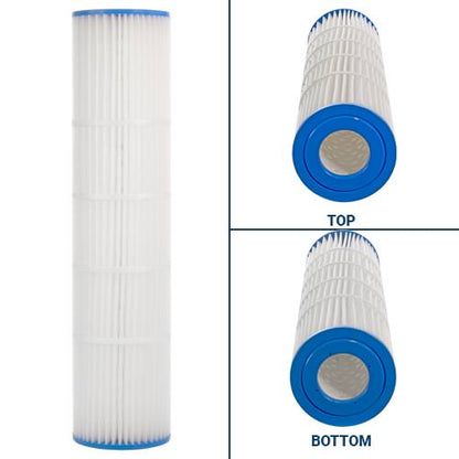 Top and bottom view of Pentair 178655Z filter cartridge showing blue reinforced end caps and filter media.