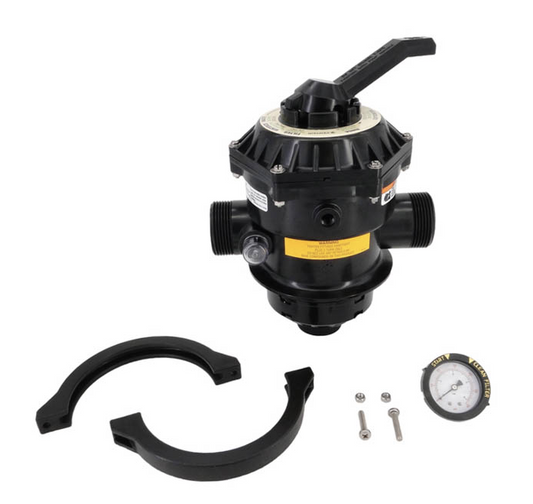 Pentair Clamp Style Top Mount 6 Position Multiport Valve (262506) with clamp and O-ring.