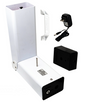 Complete PoolGuard PGRM2 In-Ground Pool Alarm kit including sensor unit, remote receiver, power adapter, and mounting hardware.