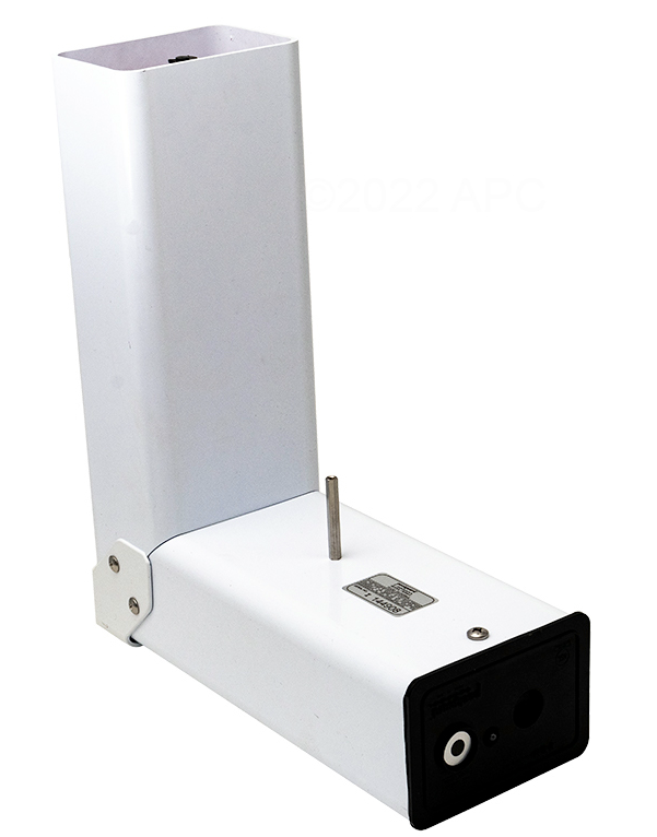 Detail view of the PoolGuard PGRM2 sensor throat and manufacturer identification label for the in-ground pool alarm system.
