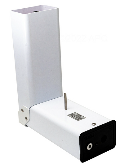 Detail view of the PoolGuard PGRM2 sensor throat and manufacturer identification label for the in-ground pool alarm system.