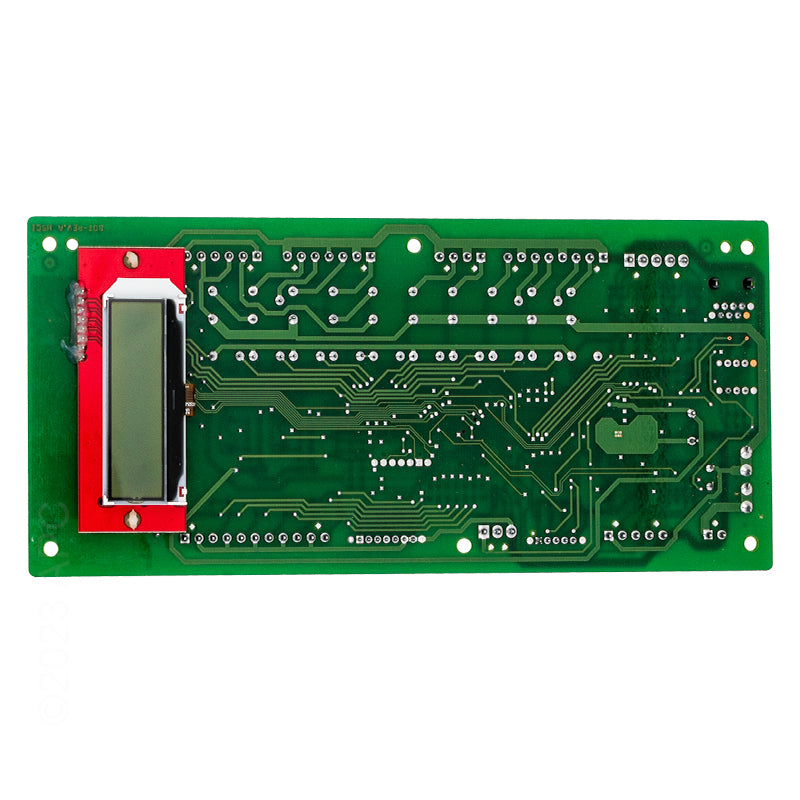 Bottom view of the Raypak 100-10000347 Digital Control Board showing the green solder-masked circuit paths and component pins.