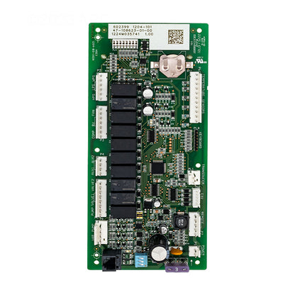 Top-down view of the Raypak 100-10000347 Digital Control Board showing the layout of the microprocessor, relay terminals, and sensor connection ports.