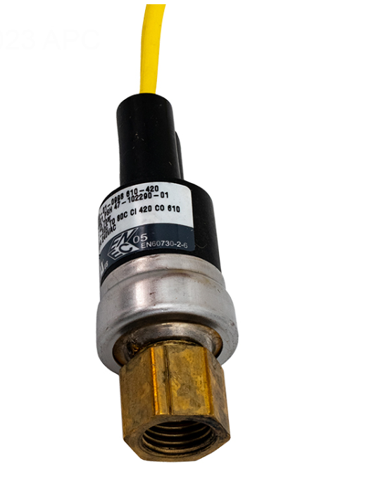 Close-up of yellow wire lead and connector for Raypak H000079 Pressure Switch