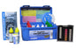 Taylor K-2006 FAS-DPD pool test kit open showing blue carrying case, reagent bottles, and color comparator.