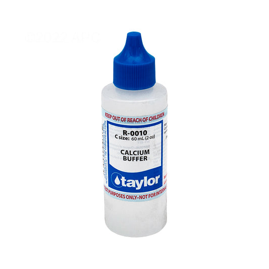 Taylor R-0010-C 2 oz Calcium Buffer #10 Pool Water Test Reagent - Front view of the 2-ounce replacement dropper bottle with a blue cap.