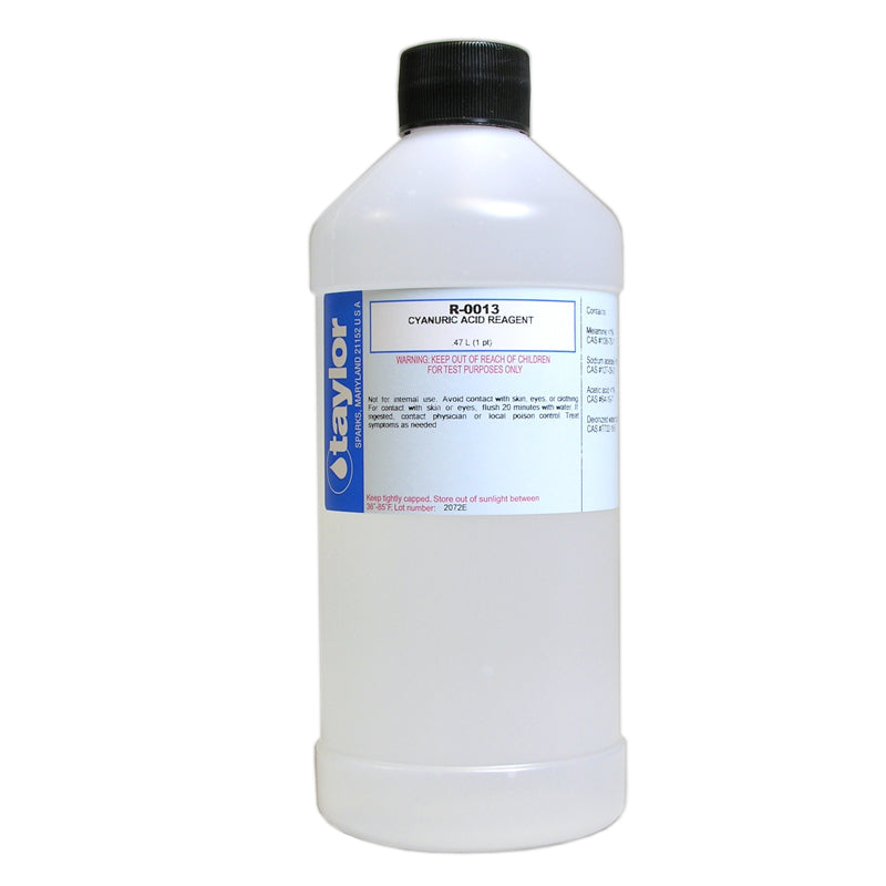 Taylor R-0013-E 16 oz Cyanuric Acid #13 Pool Test Reagent - Front view of the 16-ounce replacement bottle.