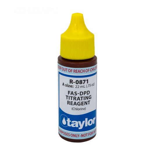 Taylor R-0871-A 0.75 oz FAS-DPD Chlorine Titrating Reagent - Front view of the replacement yellow dropper bottle.