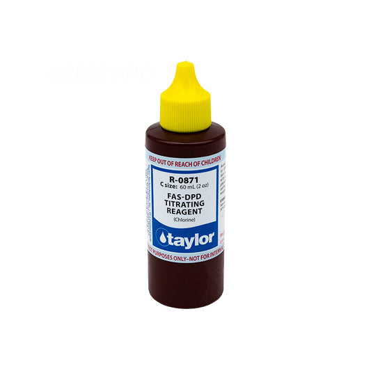 Taylor R-0871-C 2 oz FAS-DPD Chlorine Titrating Reagent Dropper Bottle - Front view showing the label