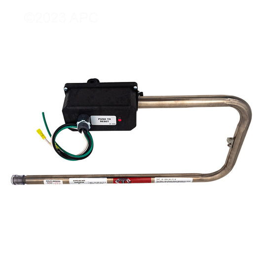 Therm Products HTAC32292A spa heater opposite side showing push-to-reset high-limit switch box.