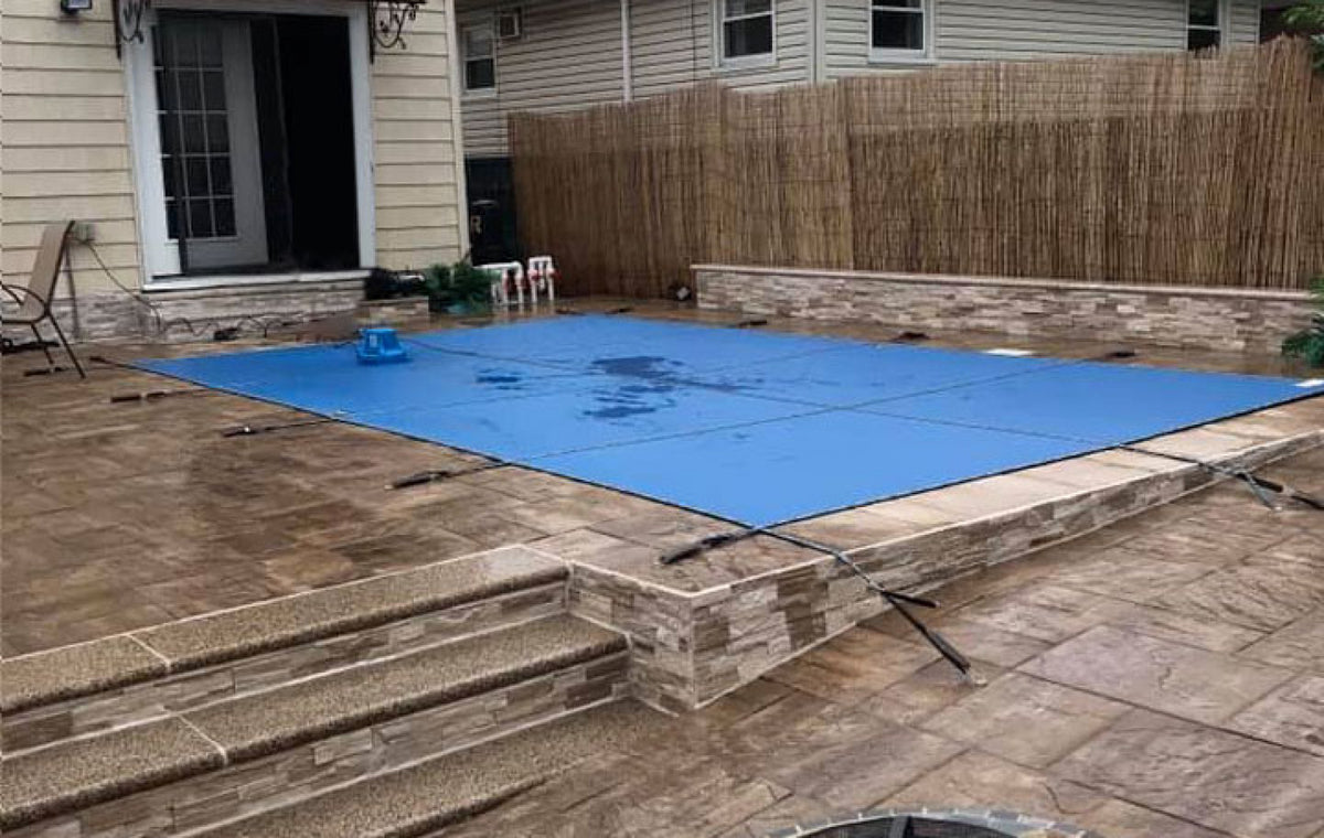 Loop-Loc Blue Safety Pool Cover - Installed on Inground Pool