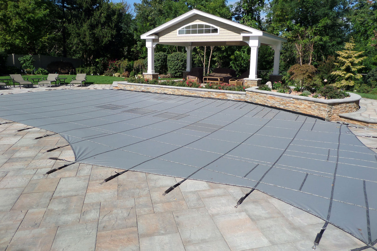 Loop-Loc Gray Safety Pool Cover - Installed on Inground Pool