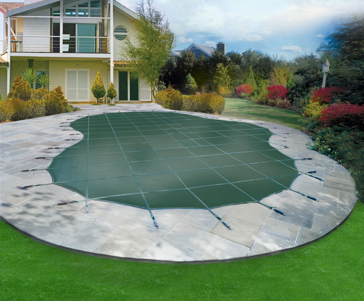 Loop-Loc Ultra-Loc III Solid Green Safety Pool Cover - Installed on Inground Pool