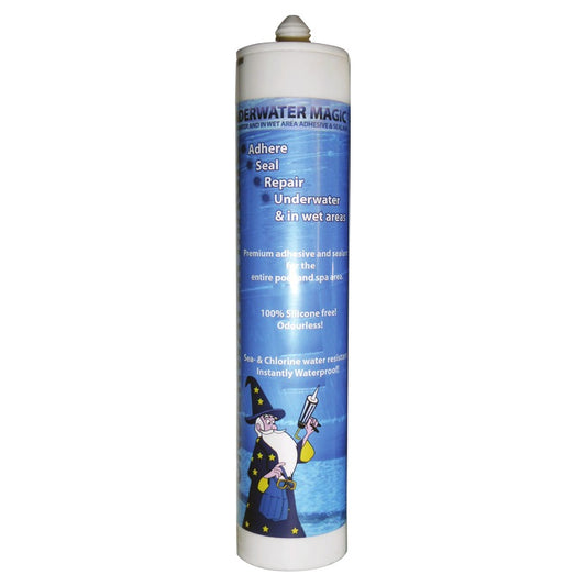 Underwater Magic adhesive and sealant, white 290 mL cartridge tube for direct underwater pool repairs, UWM-01.
