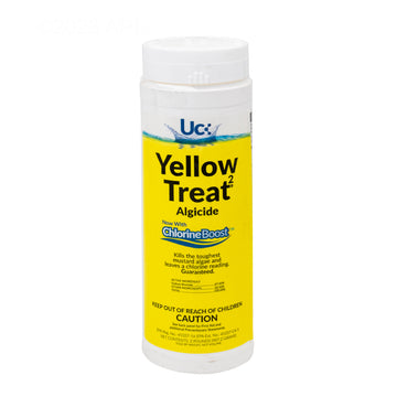 Front view of Genuine United Chemical Yellow Treat 2 mustard algaecide 2 lb bottle