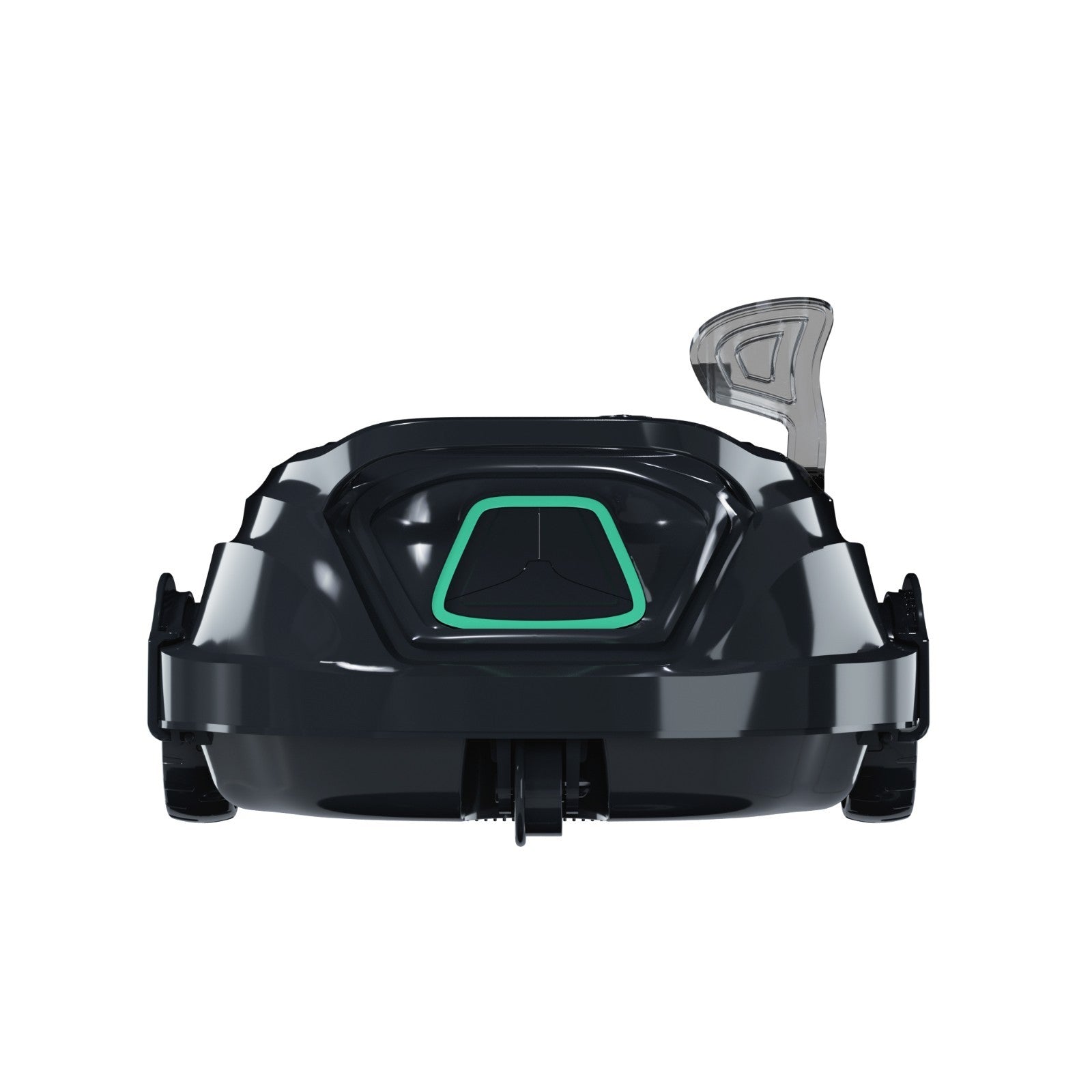 Rear profile of the WYBOT A1 robotic pool cleaner showing the waterproof charging port and textured debris intake housing.