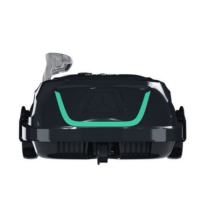 Front-facing view of the WYBOT A1 cordless robotic pool cleaner highlighting the intake port and streamlined aerodynamic design.