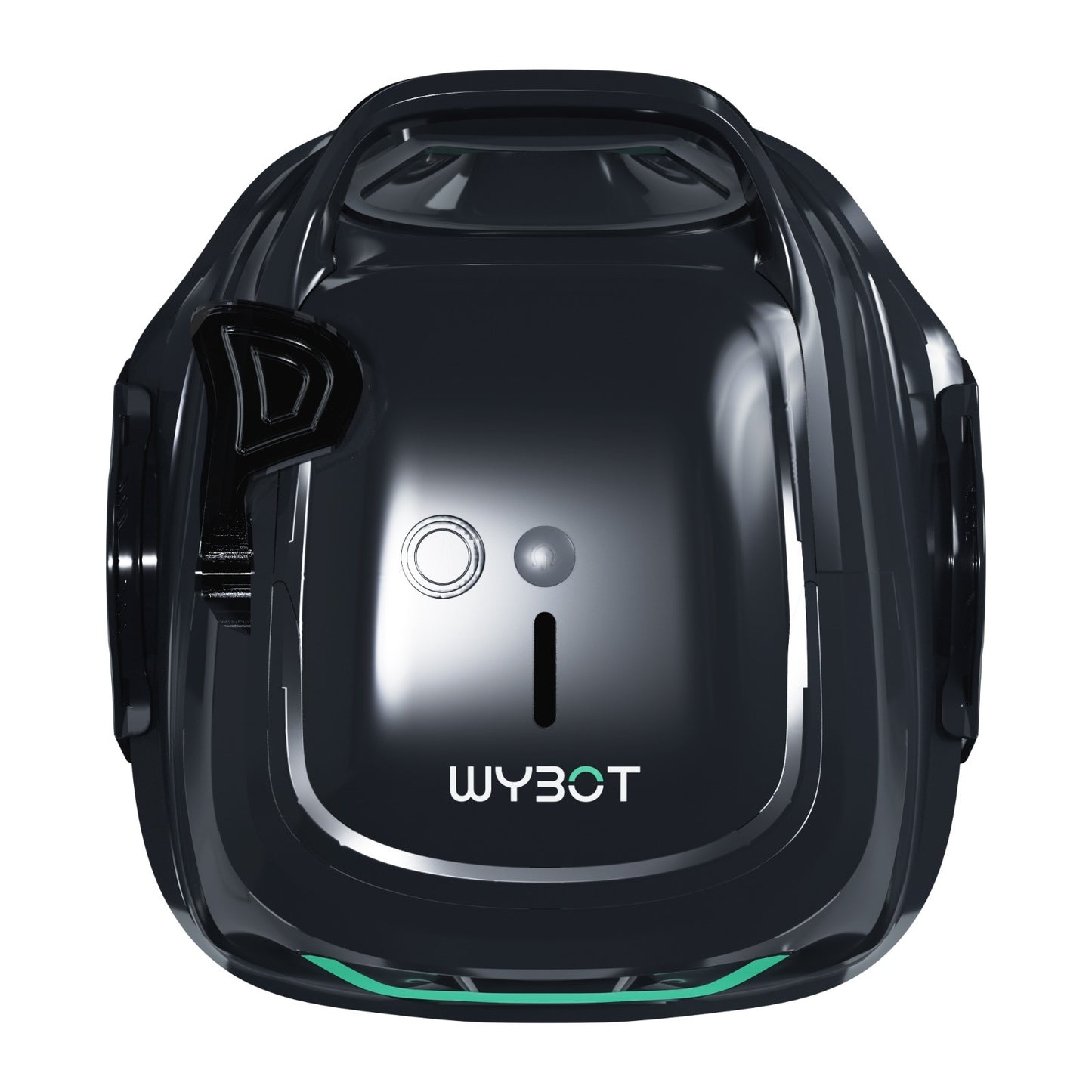 Top view of the WYBOT A1 robotic pool cleaner focusing on the power button and the 5-color LED status indicator lights.