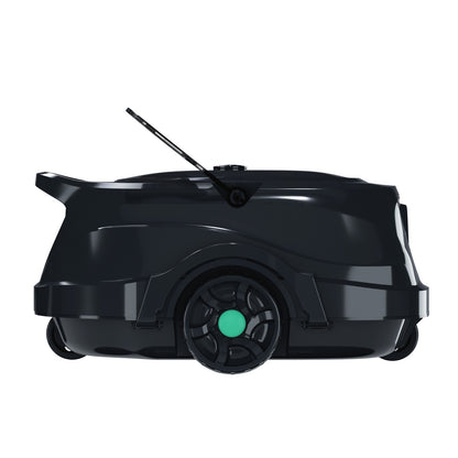 Side view of the WYBOT A1 robotic pool cleaner showing the high-traction wheels and the antenna hook for easy pool retrieval.