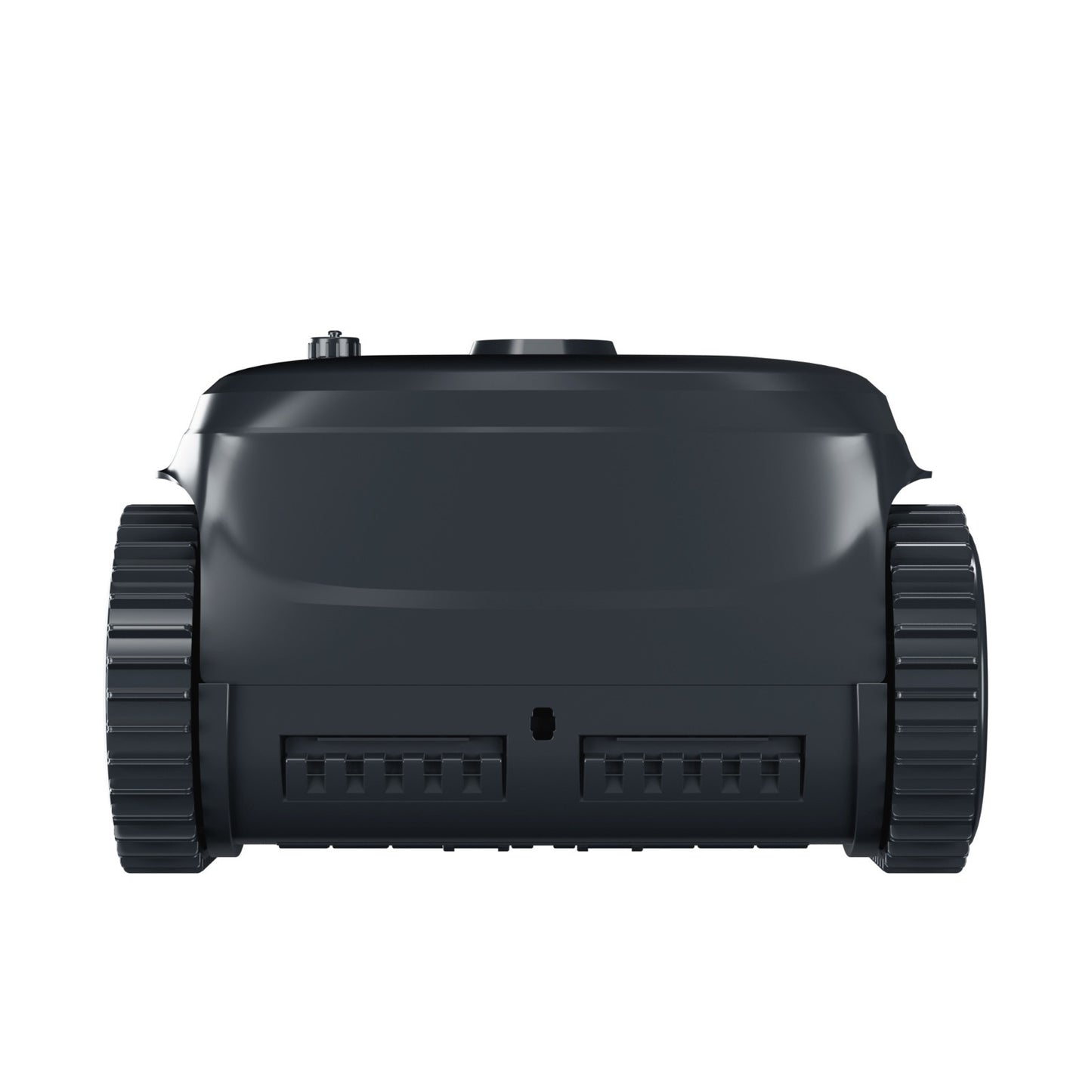 Rear perspective of the WYBOT C2 Vision robotic pool cleaner showcasing the high-traction tank treads and the sleek, durable rear housing.