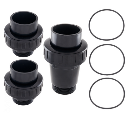Zodiac Jandy R0746200 2-inch Union and Adapter Kit for SFTM series sand filters, including o-rings and threaded adapters.